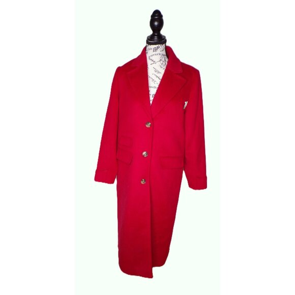 🆕RALPH LAUREN Longline Reefer Coat Wool Blend Red 6 - Picture 4 of 13